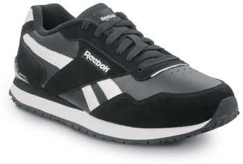 Zapato de trabajo con puntera blanda, antideslizante MaxTRAX, EH, estilo zapatilla para correr retro, negro/blanco, de hombre Reebok Work SRB1955 Harman