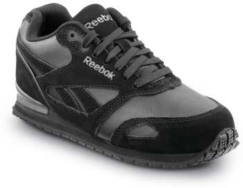Reebok Work SRB972 Prelaris, Black/Grey, Women's, Jogger Style Slip Resistant Soft Toe Work Shoe