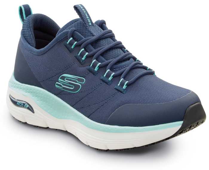 view #1 of: SKECHERS Work Arch Fit SSK108096NVAQ Christina, Women's, Navy/Aqua, Athletic Style, EH, MaxTRAX Slip Resistant, Soft Toe Work Shoe