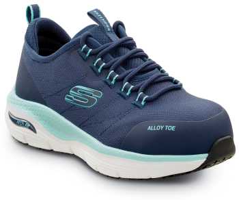 SKECHERS Work Arch Fit SSK108097NVAQ Sadie, Women's, Navy Aqua, Athletic Style, Alloy Toe, EH, MaxTRAX Slip Resistant, Work Shoe