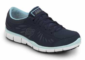 Zapato de trabajo con puntera blanda, antideslizante MaxTRAX, estilo atlético, azul marino/aqua, de mujer, SKECHERS Work SSK405NVAQ Stacey