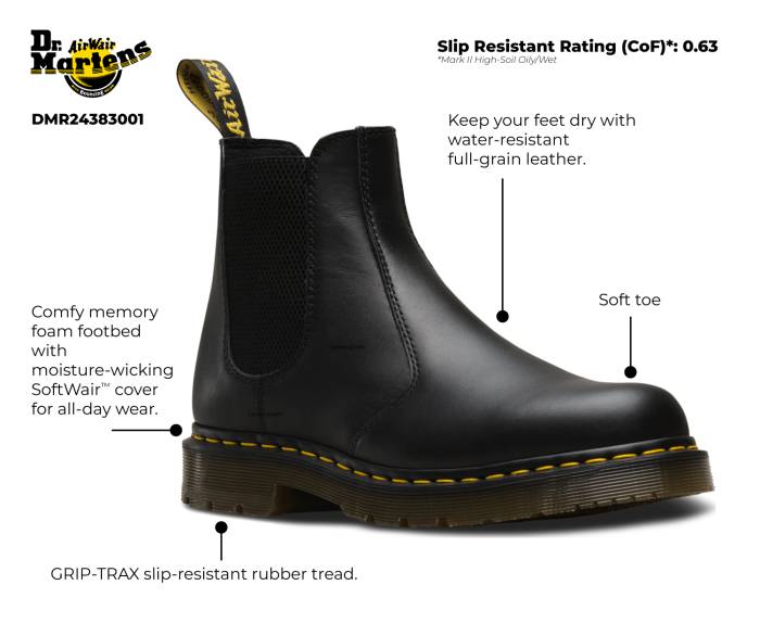 Dr. Martens DMR24383001 2976 Originals Chelsea, Unisex, Black, Twin Gore, Slip Resistant Boot