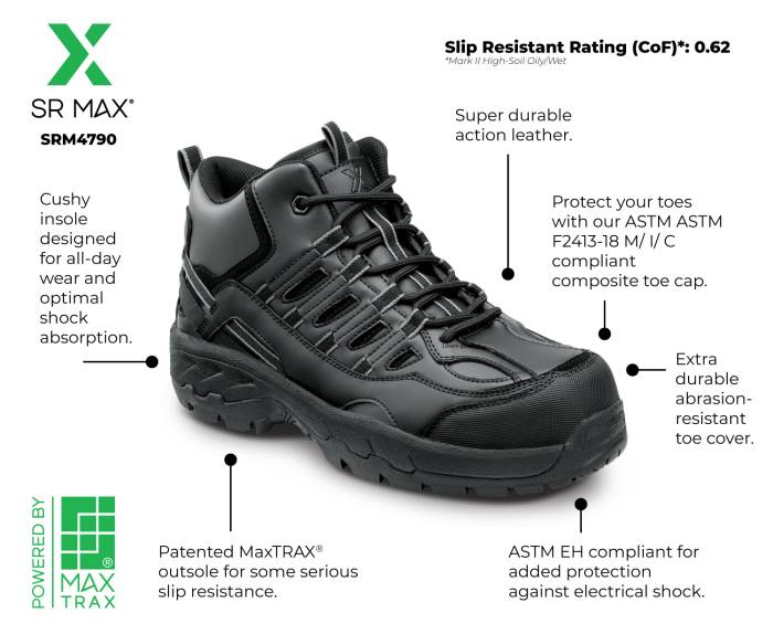 alternate view #2 of: Zapato de trabajo, EH con puntera de material compuesto, antideslizante MaxTRAX, estilo para senderismo, negro, de hombre, SR Max SRM4790 Boone